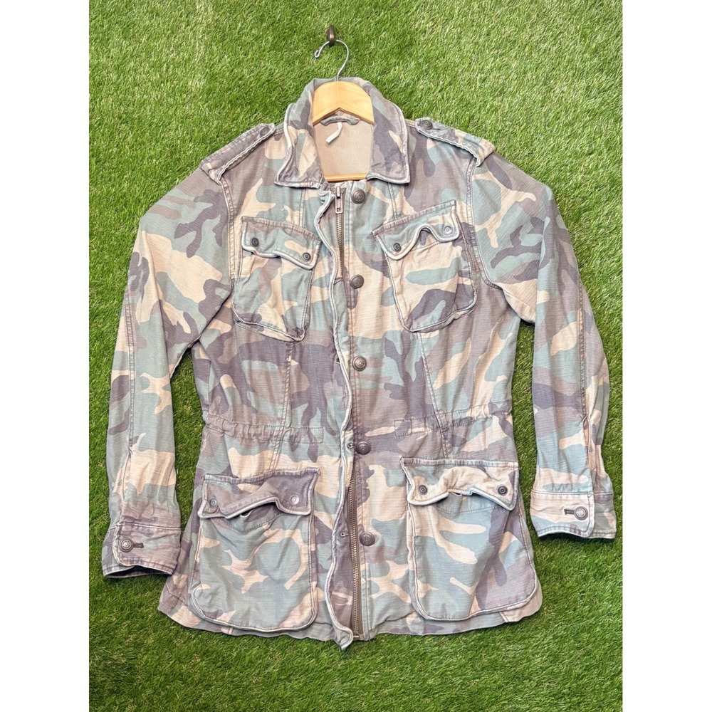 Free People Not Your Brothers Surplus Jacket Camo Utility Field Coat Green M